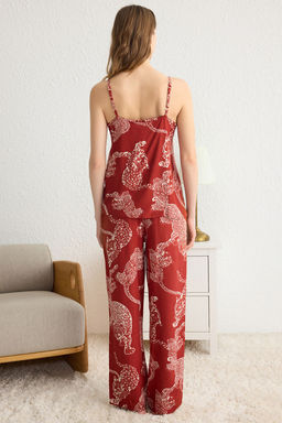 Trendyolmilla Lacivert Kaplan Desenli Ip Ask?l? Viskon Dokuma Pijama Tak?m? THMSS24PT00127  фото 26