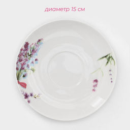 Сервиз чайный Доляна Лаванда, 12 предметов: 6 чашек 250 мл, 6 блюдец d=15 см, фарфор, белый