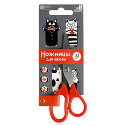 Ножницы для детей Феникс+, арт.69127/ 24 ЧЕРНО-БЕЛЫЕ КОТЫ (красный, серый, 13,5х5,6 см, длина лезвия