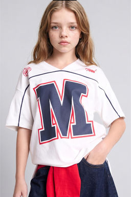 %100 Pamuk Regular Fit Bask_l_ Ti__rt K_z _ocuk