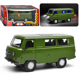 Машина металл UAZ УАЗ 452, 18,5 см, (свет-звук, двер. люк, баг,зеленый) инерц., в коробке