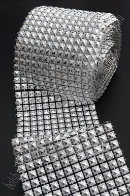 Тесьма декоративная "Квадрат" 12 рядов*10 см*10 ярд (SF-85) серебро