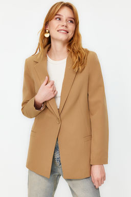 Koyu Bej Regular Astar Detayl? Dokuma Blazer Ceket TWOAW20CE0316