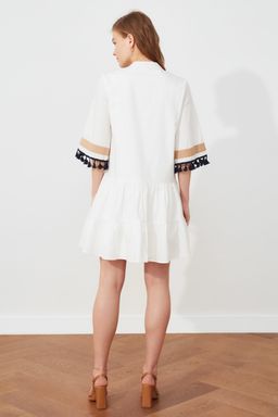 Beyaz Islemeli Shift/Duz Kesim Mini Dokuma Elbise TWOSS20EL1691 - Trendyolmilla фото 5