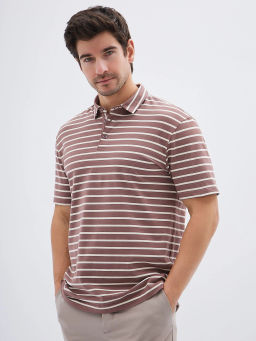 Джемпер мужской с воротником поло короткий рукав GREG G144-KD-HJ-02-4T (экрю полоска)