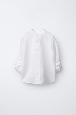 CAMISA CUELLO MAO CON LINO Y ALGOD?N / Blanco