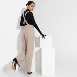 Брюки К вершинам бизнеса (нюд, с лямками) - Charutti фото 6