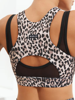 Леопардовый спортивный топ-бра со средней поддержкой и вставными чашками - NEVERLATE фото 3