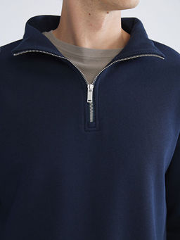 Fermuarl? Dik Yaka Erkek Kal?n Sweatshirt