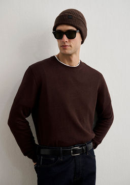 Bisiklet Yaka Kahverengi Kazak - Mavi фото 2