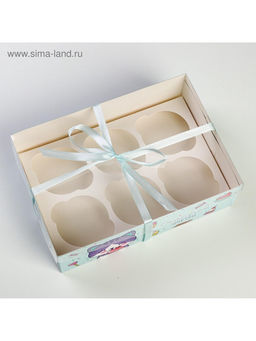Цена за 5 шт. Коробка для капкейков, кондитерская упаковка, 6 ячеек «Счастье внутри», 23×16×7.5 см