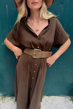 VESTIDO MIDI CINTUR?N / Marr?n - Zara фото 2