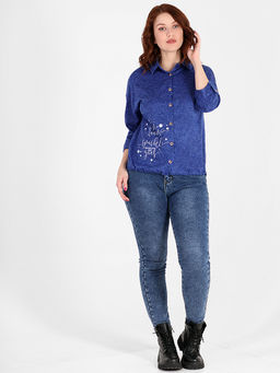 Рубашка синяя женская больших размеров - Almond фото 3