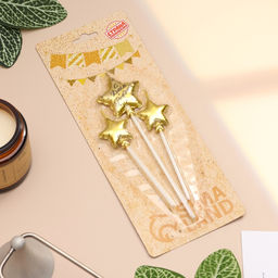 Цена за 2 шт. Набор свечей для торта, 3 шт. «Воздушный шарик. Звезда», золотые