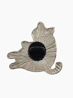 Значок Кот с пиццей, цветной в серебре