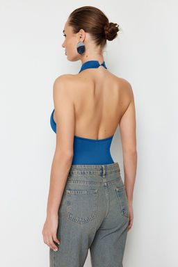 Indigo Dik Yaka S?rt Dekolteli Esnek C?tc?tl? Orme Body TWOSS23BD00037