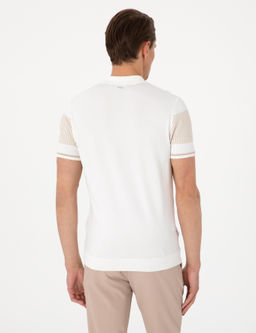 Ekru Slim Fit Fermuarl_ Polo Yaka Triko Ti__rt