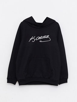 Kap??onlu Atat?rk ?mza Bask?l? Uzun Kollu K?z ?ocuk Sweatshirt
