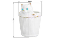 Вазочка п/зубоч. 5,5*5,3*8 см 65 мл Кошечка в кадушке стразы белая, золото - Elan gallery фото 2