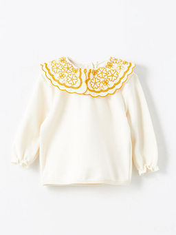 Bebe Yaka Uzun Kollu Nak??l? K?z Bebek Sweatshirt ve Tayt 2li Tak?m - Waikiki фото 2