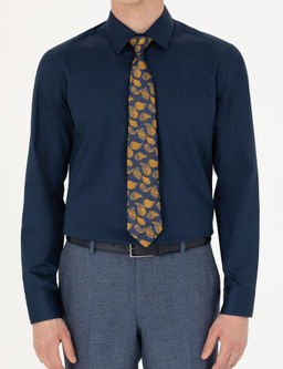 Темно-синяя базовая рубашка узкого кроя с длинным рукавом - Cacharel фото 6