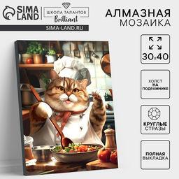 Алмазная мозаика с полным заполнением на холсте с подрамником Толстенький повар, 30?40 см