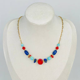 Колье из Коралла, Лазурита и Амазонита 40 см +