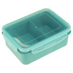 Ланч-бокс для продуктов пластмассовый Эко дом 17,5х13см h7см, 2 отделения 0,85л, с ложкой 13см, крышка прозрачная, с клипсами, с уплотнителем, цвета в ассортименте: бежевый, розовый, голубой (Китай) Пластик с добавлением пшеничных волокон. - Домашняя мода фото 8