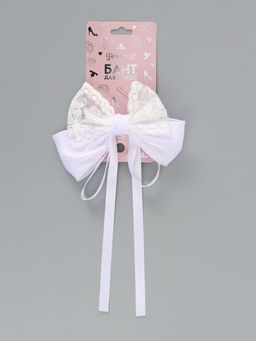 Бант для волос на заколке с лентами «Цветы», белый, Принцессы