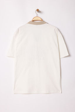 TRENDYOL MAN Limited Edition Ekru Oversize/Genis Kesim Ozel Nak?sl? Polo Yaka T-shirt TMNSS25PO00030 - Trendyolmilla фото 6