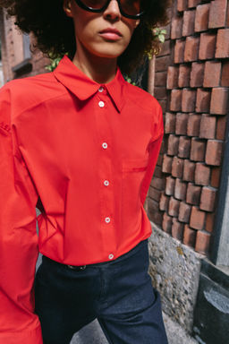 CAMISA POPEL?N OVERSIZE / Rojo - Zara фото 6