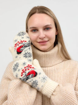 Варежки женские Снегирь и снежинки КРУГ 3472-1 - Рассказовские варежки фото 2