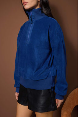 Lacivert Regular/Normal Kal?p Fermuar Detayl? Dik Yaka Polar Kal?n Orme Sweatshirt TWOAW26SW00026