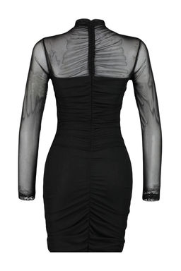 Trendyolmilla Siyah Vucuda Oturan Astarl? Dik Yaka Orme Tul K?sa S?k Abiye Elbise TPRAW24EL00029  фото 8