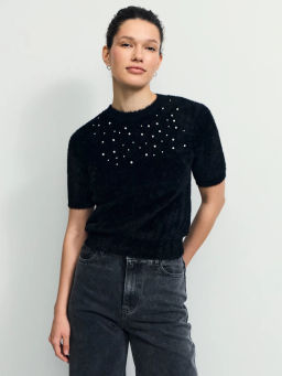 Джемпер с коротким рукавом со стразами / Zarina  фото 6