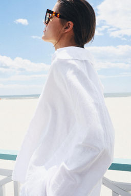 CAMISA DESFLECADA CON LINO ZW COLLECTION / Blanco - Zara фото 3