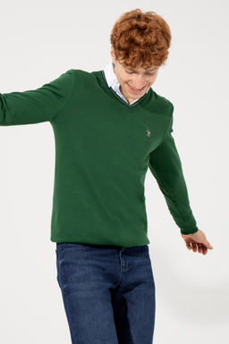 U. S. Polo Assn Мужской зеленый базовый трикотажный свитер с v-образным вырезом - U.s. polo assn фото 15