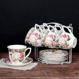 Чайный набор 12 предметов 250 мл MS / new F31-12MS /уп 8/ Чайная роза костяной фарфор - Галеонтрейд фото 2