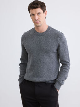 Bisiklet Yaka Y?n Kar???ml? Erkek Triko Kazak