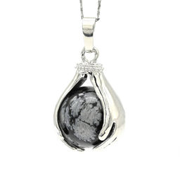 Подвеска Шар в ладонях 18*23мм с обсидианом снежным