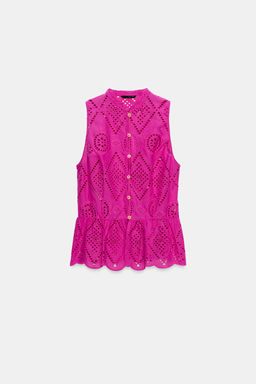 TOP PEPLUM BORDADOS PERFORADOS / Fucsia - Zara фото 5