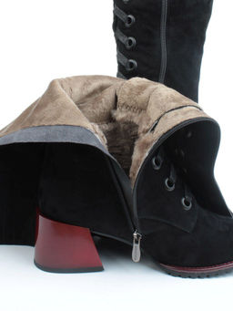 02-KF20025 BLACK Сапоги зимние женские (натуральная замша, байка и натуральный мех) - Фабричный китай фото 2