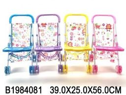 Коляска металлическая для куклы (1984081) 4-колесная, "трость", стол д/кормл. в пакете 39*25*56см, ассорт.