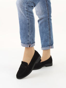 03-DEB17-2 BLACK Лоферы женские (натуральная замша)