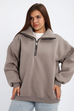 Толстовка женская из футера начес Комфорт серо-коричневый макси
