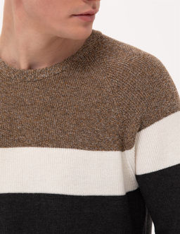 Kahverengi Slim Fit Bisiklet Yaka Triko Kazak