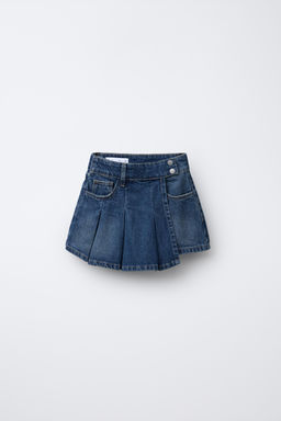 PLEATED DENIM BERMUDA SKIRT