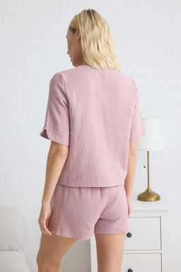 Trendyolmilla Koyu Mavi %100 Pamuklu Baglama Detayl? Muslin Sortlu Dokuma Pijama Tak?m? THMSS25PT00159 фото 5