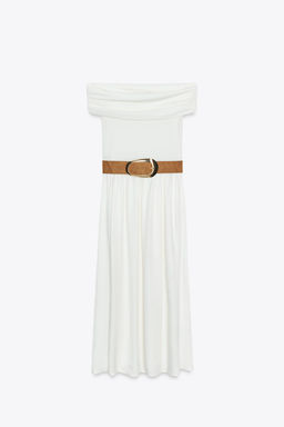 OFF-THE-SHOULDER CONTRAST MIDI DRESS WITH BELT - Zara фото 10