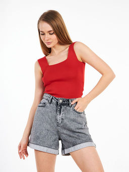 Женский топ базовый в рубчик 2310096/красный